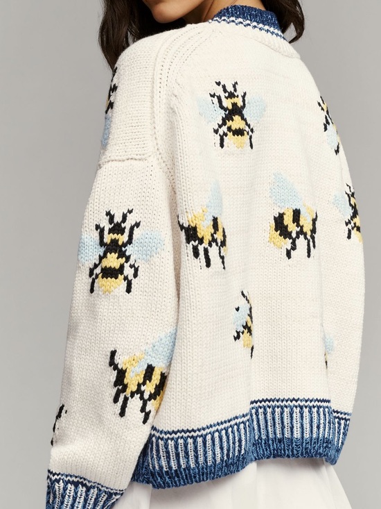 Anthropologie Sweaters - Anthropologie Bee Cardigan Sweater Maeve Icon Chunky New XL Ivory Bumblebee